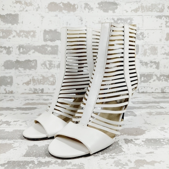 Michael Kors White Strappy Ankle Boots Open Toe High Heels M657 - Picture 2 of 13